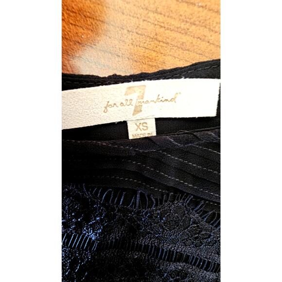 7 For All Mankind Black Intricate Lace Capped Sleeve Sheer Top, NWOT, Sz XS - Picture 5 of 9